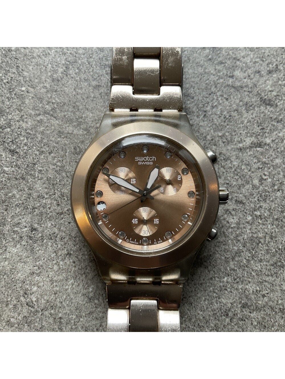 Vintage Swatch Irony Diaphane Chrono Gold Clear Tone Swiss Quartz Watch A20